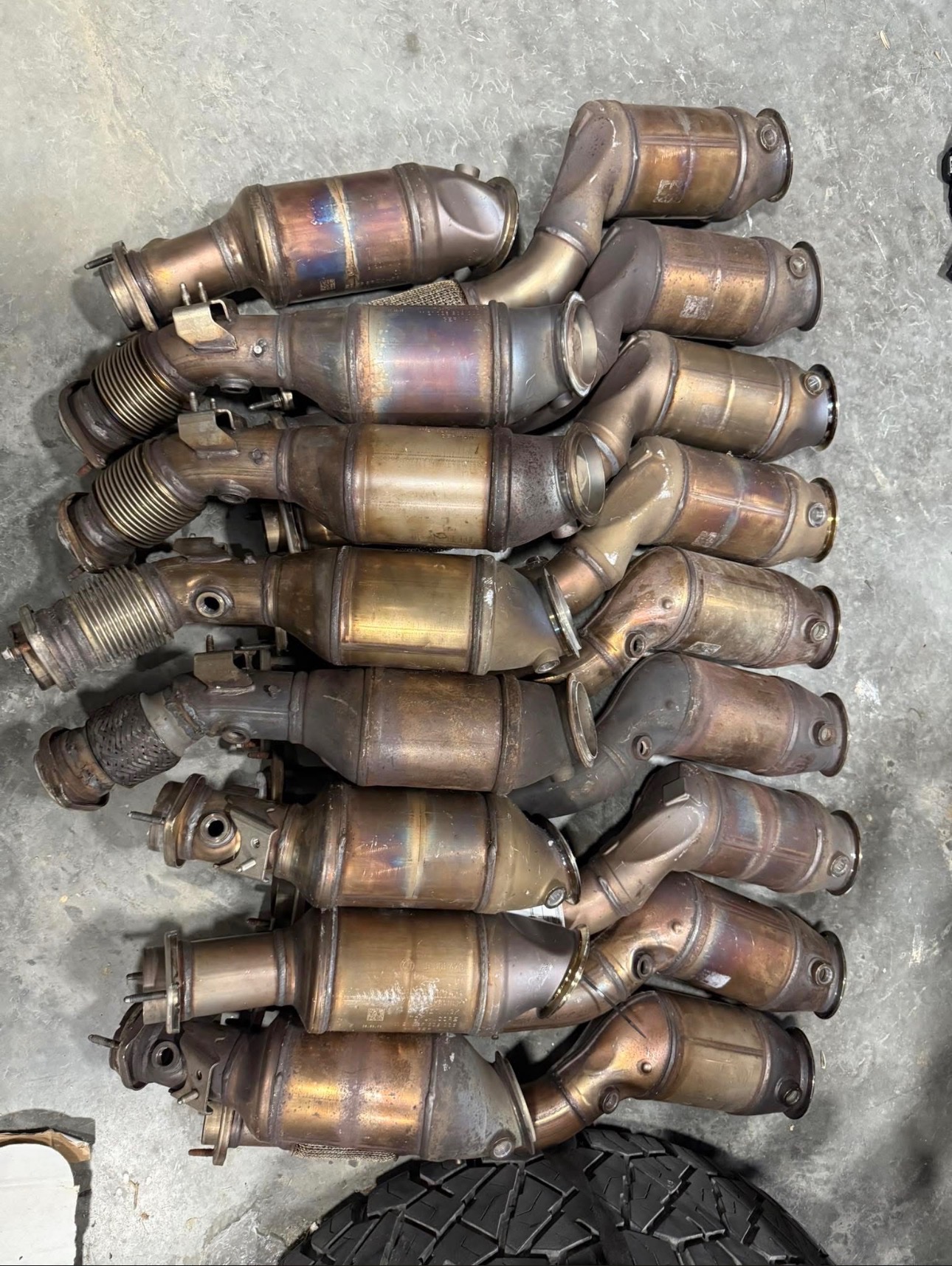 OEM Downpipes stacked